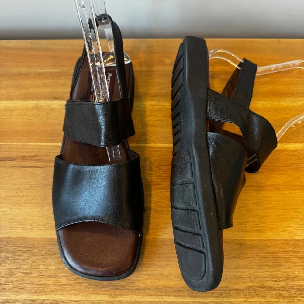 Valleverde Personal Comfort Men 11 EU 44 Black Leather Slingback Sandal Italy‎